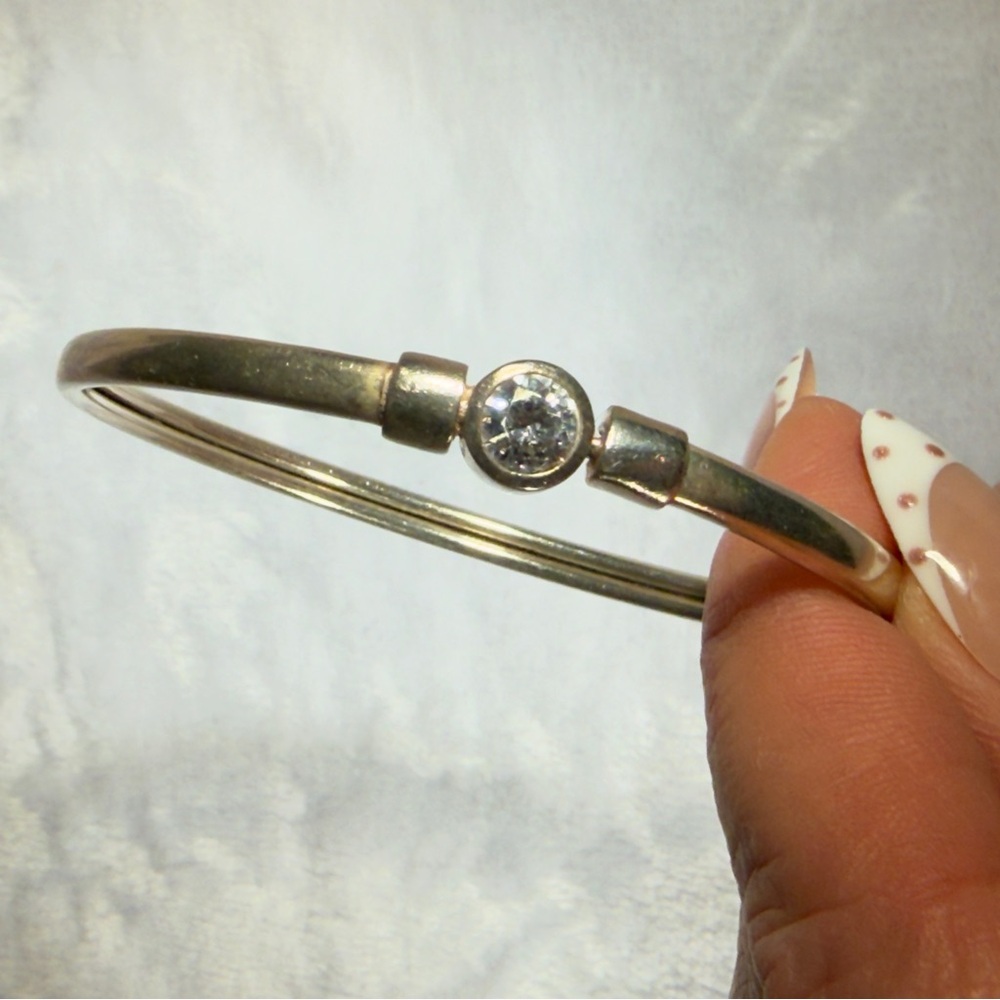 Unique Clasp Cubic Zirconia Sterling Silver Bangle Bracelet